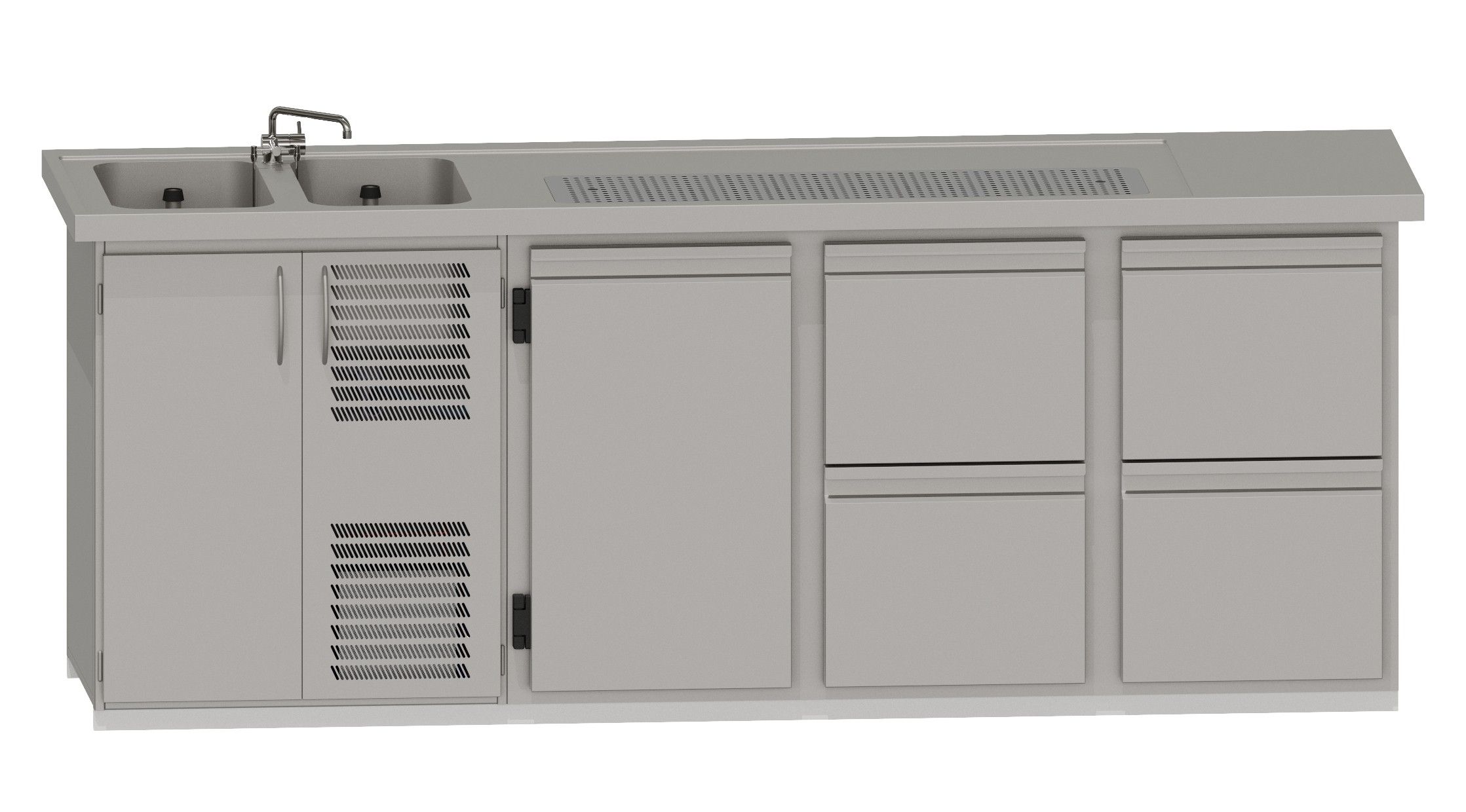 Theke RWM 2500 E - 1 Drehtür, 2 CNS-Doppelauszüge