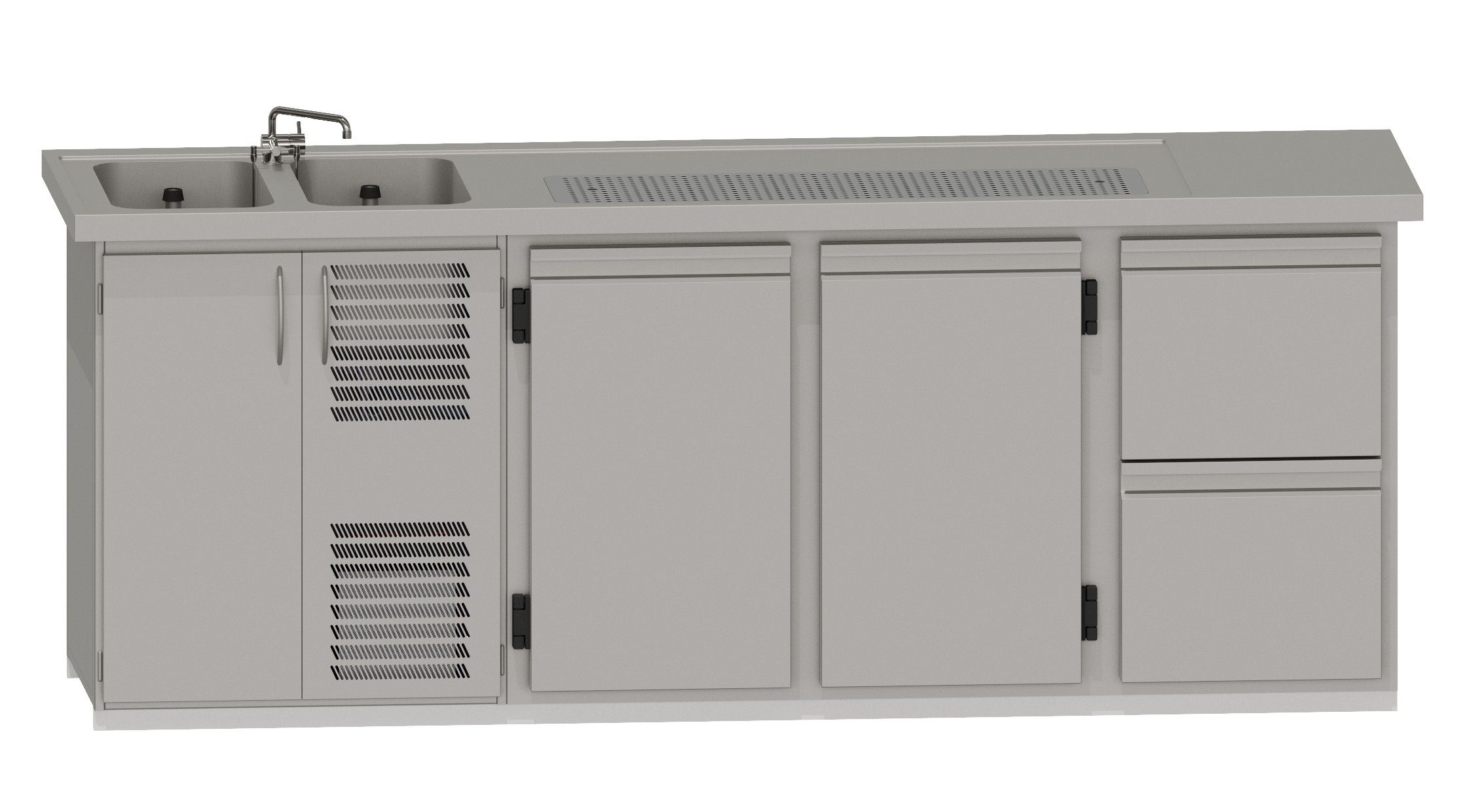 Theke RWM 2500 E - 2 Drehtüren, 1 CNS-Doppelauszug