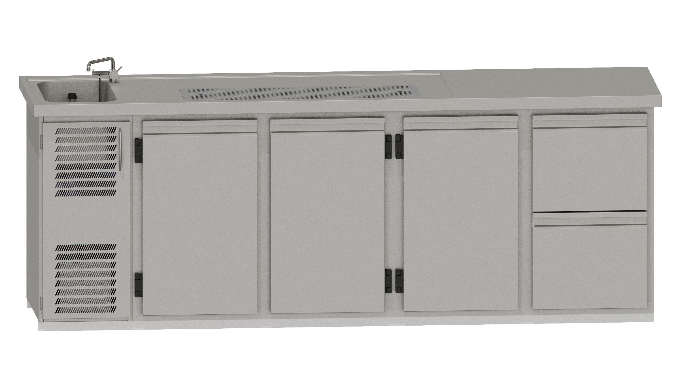 Theke RWM 2650 E - 3 Drehtüren, 1 CNS-Doppelauszug