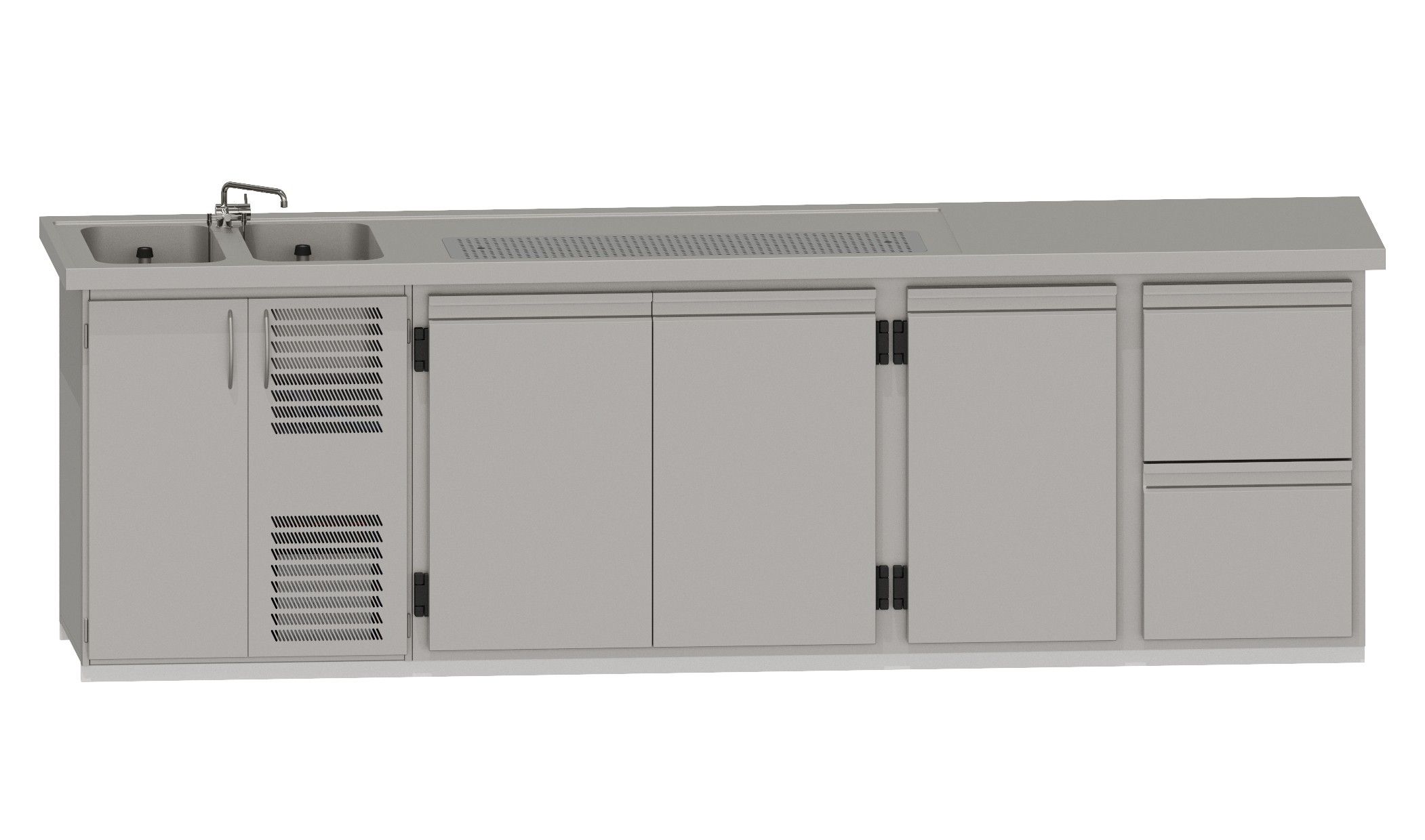 Theke RWM 3050 E - 1 Doppeltür, 1 Drehtür, 1 CNS-Doppelauszug